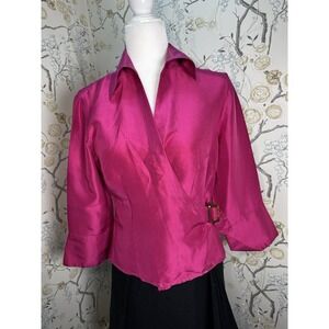 ❌SOLD❌Allison Taylor 100% Silk Top Women's Sz 8 Wrap Side Buckle 3/4 Sleeve C‎